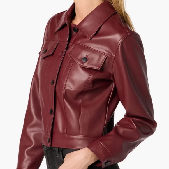 Joe’s Cropped Burgundy Women's Faux Leather Jacket - Picture 3 of 9